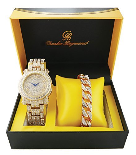 Bling - ed Out Round Luxury Watch Bracelet Cuban Set - Samuels Jewelers