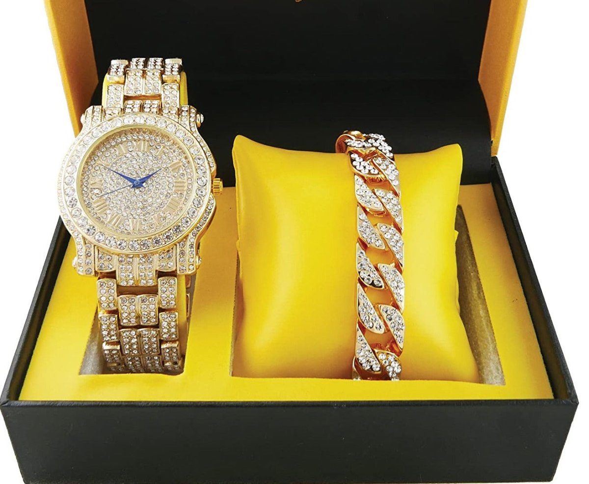 Bling - ed Out Silver Round Luxury Watch Bling - ed Out Cuban Bracelet - Samuels Jewelers