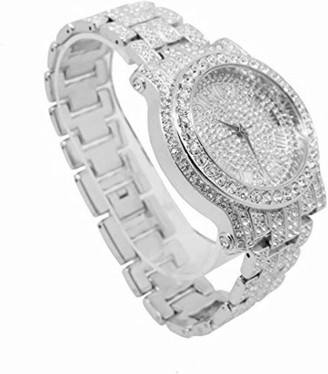 Bling - ed Out Silver Round Luxury Watch Bling - ed Out Cuban Bracelet - Samuels Jewelers