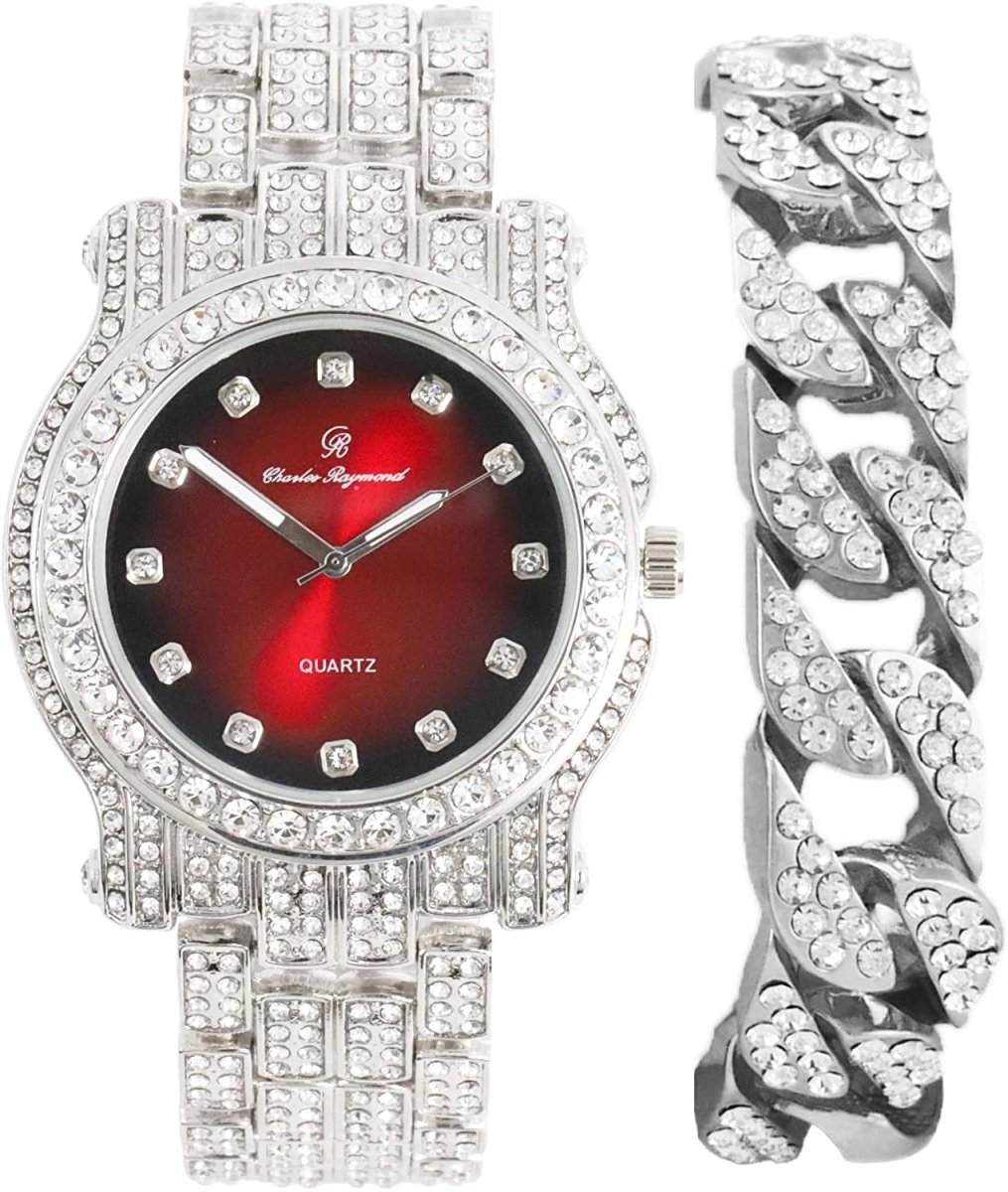 Bling - ed Out Silver Round Luxury Watch Bling - ed Out Cuban Bracelet - Samuels Jewelers