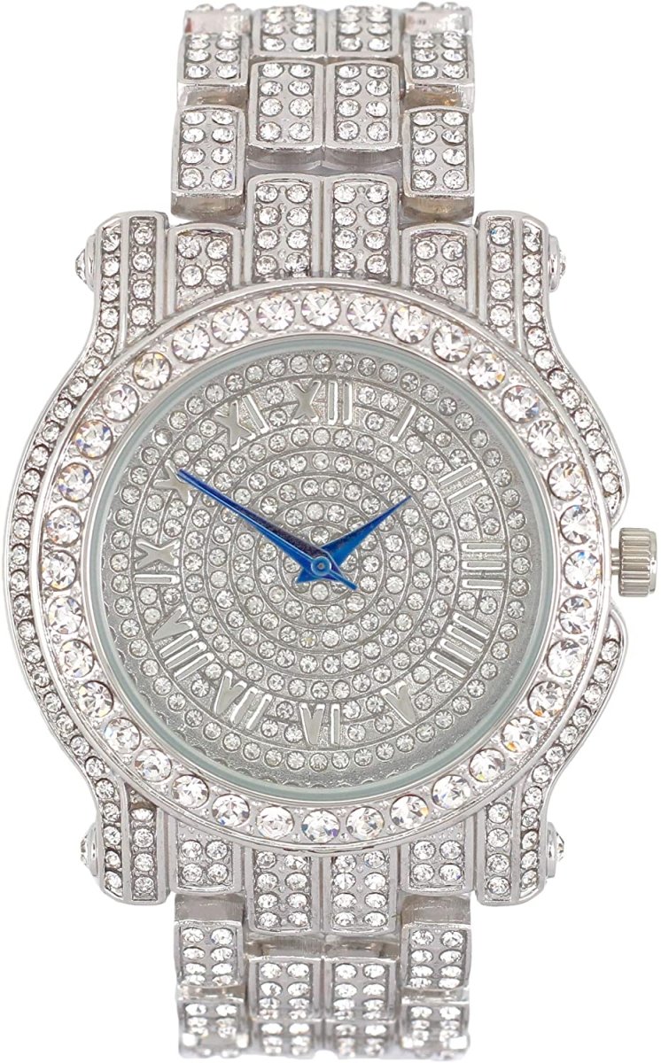 Bling - ed Out Silver Round Luxury Watch Bling - ed Out Cuban Bracelet - Samuels Jewelers