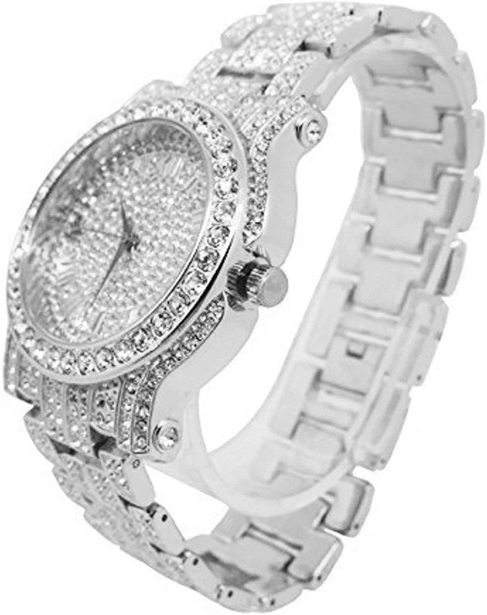 Bling - ed Out Silver Round Luxury Watch Bling - ed Out Cuban Bracelet - Samuels Jewelers