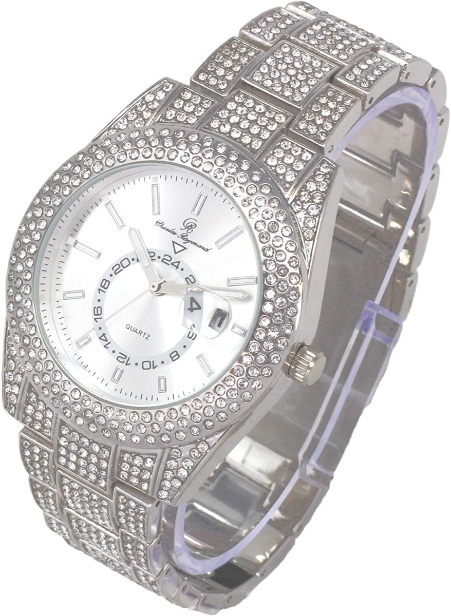 Bling - end Out Hip Hop Watch & Jewelry Set w/Cuban Chain Bracelet, Kite Bling Earrings & Ring - Samuels Jewelers