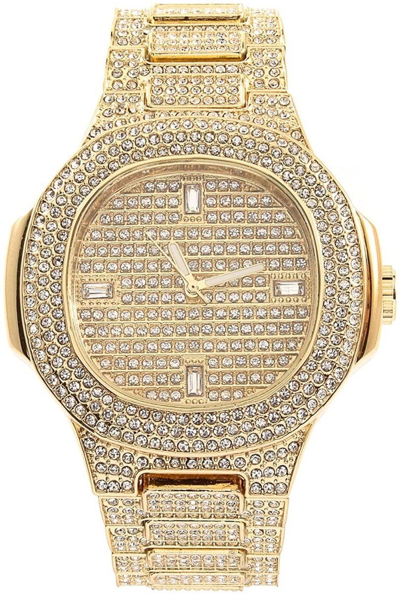 Bling - end Out Hip Hop Watch & Jewelry Set w/Cuban Chain Bracelet, Kite Bling Earrings & Ring - Samuels Jewelers