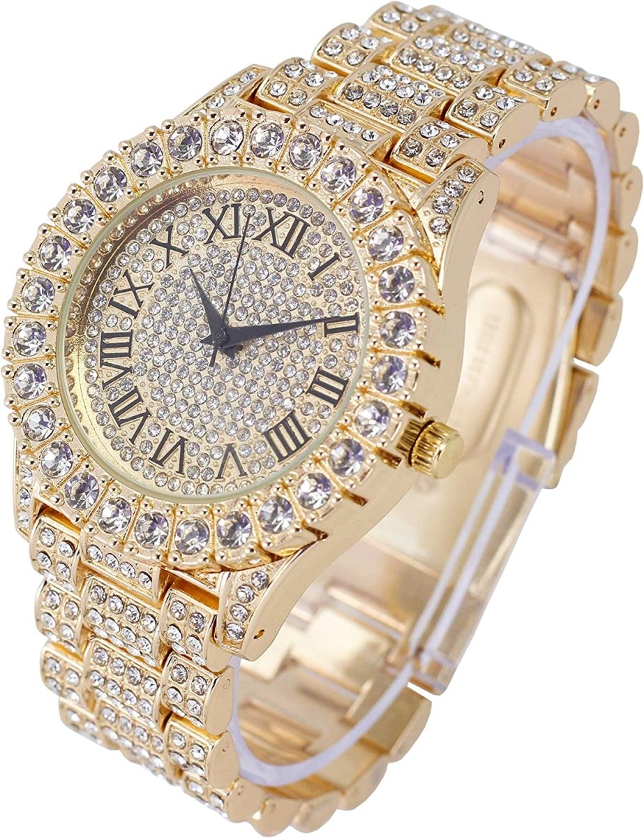 Bling - end Out Hip Hop Watch & Jewelry Set w/Cuban Chain Bracelet, Kite Bling Earrings & Ring - Samuels Jewelers