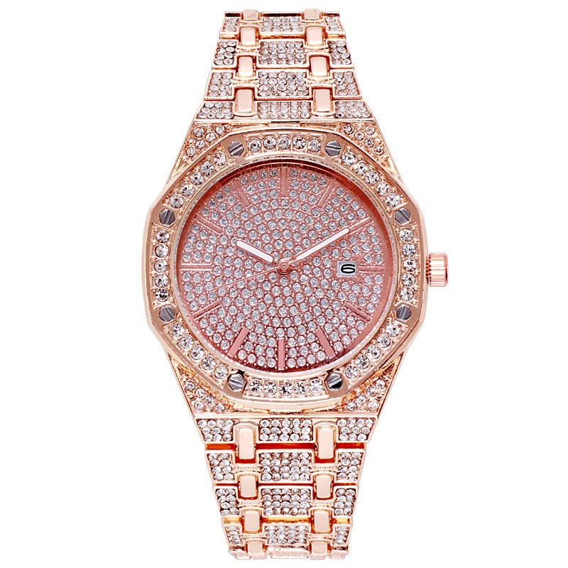 Full Diamond Quartz Luxury Hip Hop Wristwatch Iced Out - Samuels Jewelers
