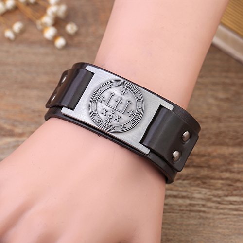 Vintage Solomon Sigil of Archangel Raphael Metal Craft Connector Enoch Talisman Cuff Leather Bracelet - Samuels Jewelers