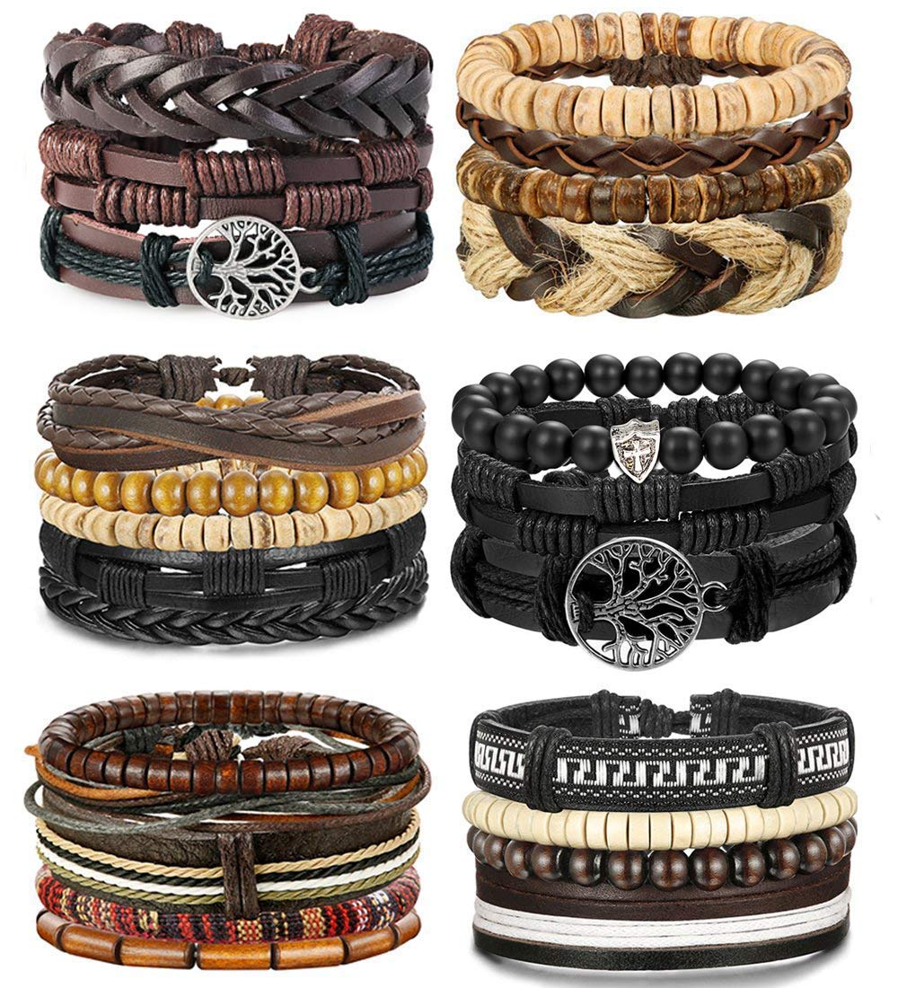 24 Pcs Adjustable Woven Leather Wrist Cuff Bracelet - Samuels Jewelers