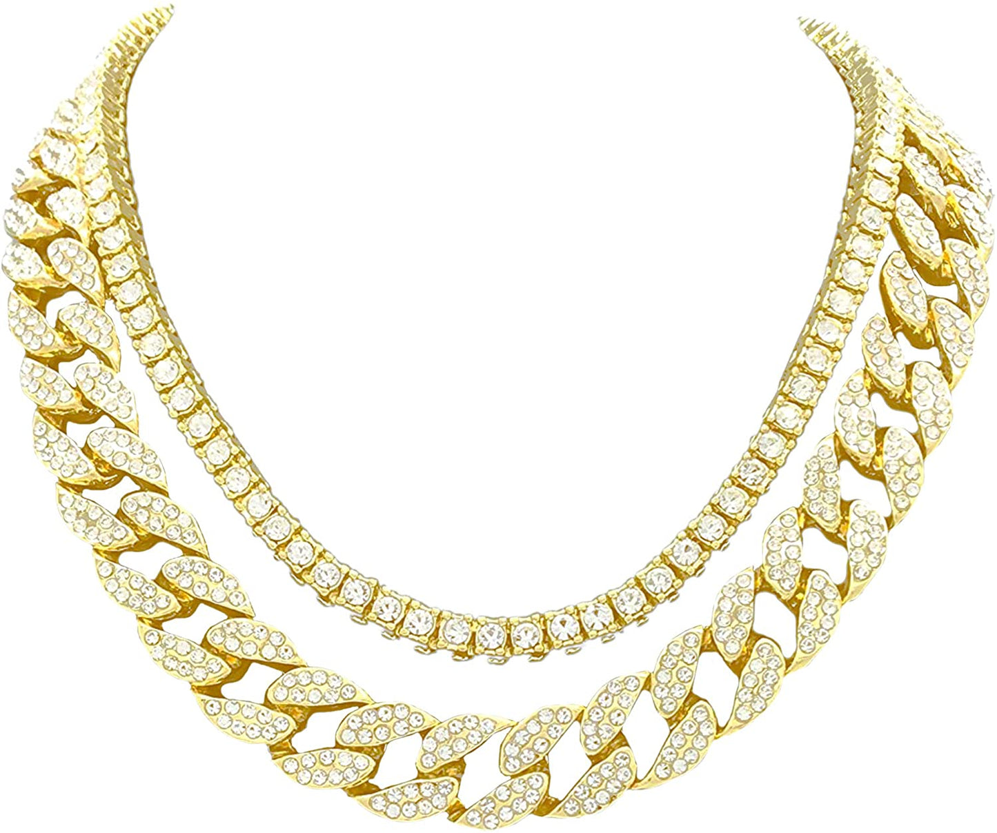 Fully Iced Hip Hop Big Rocks Bezel Color Dial Cuban Chain Bracelet, Cuban Necklace, Tennis Chain & Ring - Samuels Jewelers