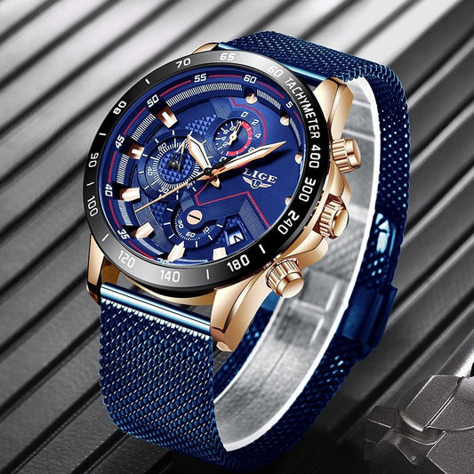 Casual Mesh Belt Quartz Gold Watch Men Luxury Waterproof - Samuels Jewelers