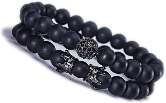 Charm Beads Bracelet Set Luxury Matte Onyx Natural Stone - Samuels Jewelers