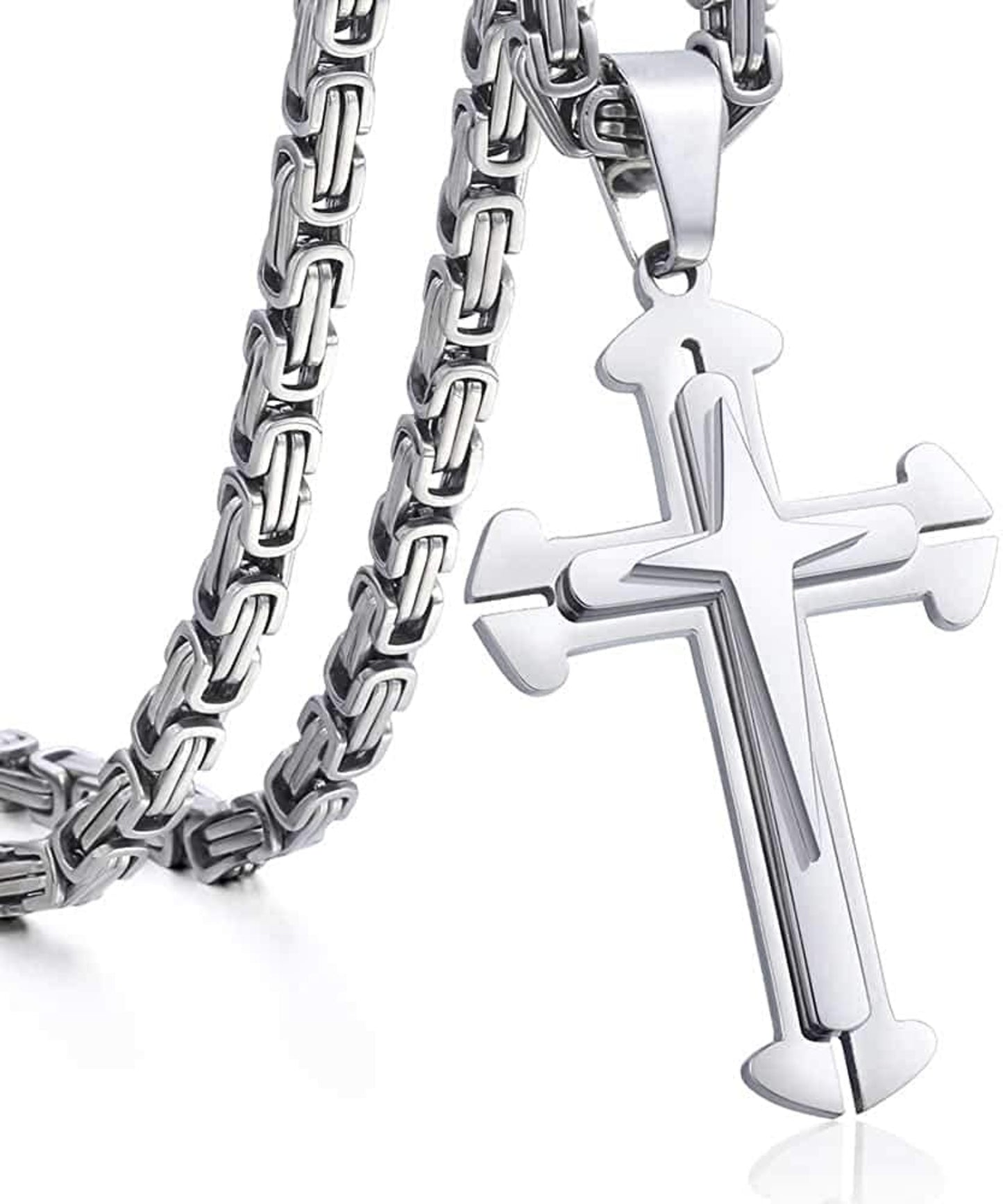 Cross Pendant Necklace Gold Silver Byzantine Empire Chain - Samuels Jewelers