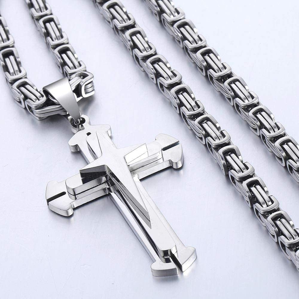 Cross Pendant Necklace Gold Silver Byzantine Empire Chain - Samuels Jewelers