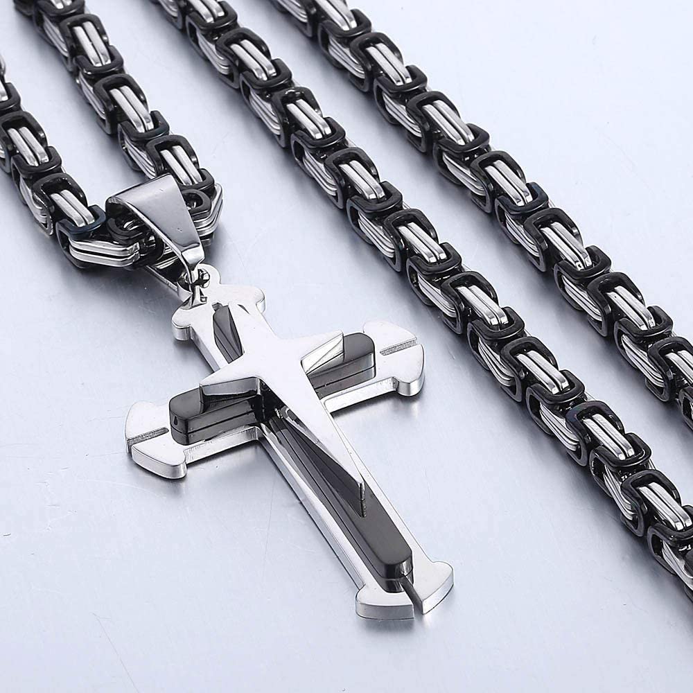 Cross Pendant Necklace Gold Silver Byzantine Empire Chain - Samuels Jewelers