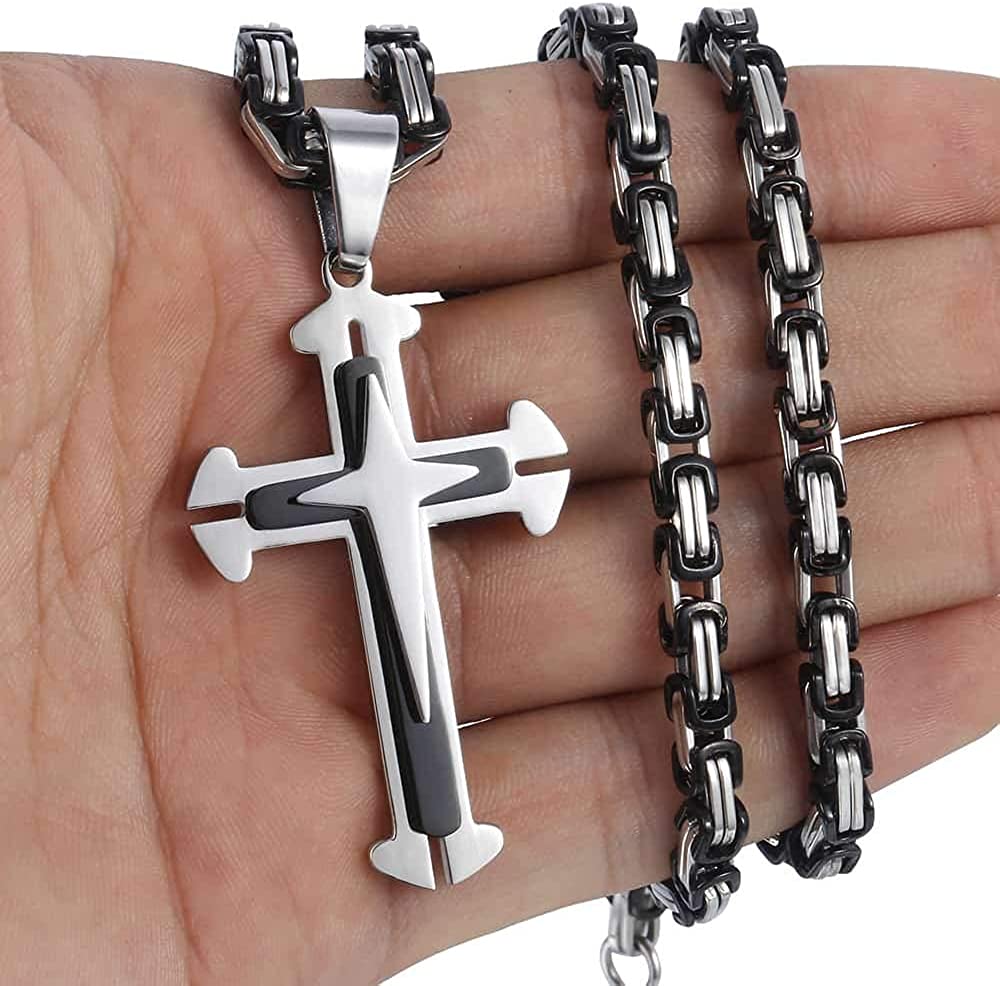 Cross Pendant Necklace Gold Silver Byzantine Empire Chain - Samuels Jewelers