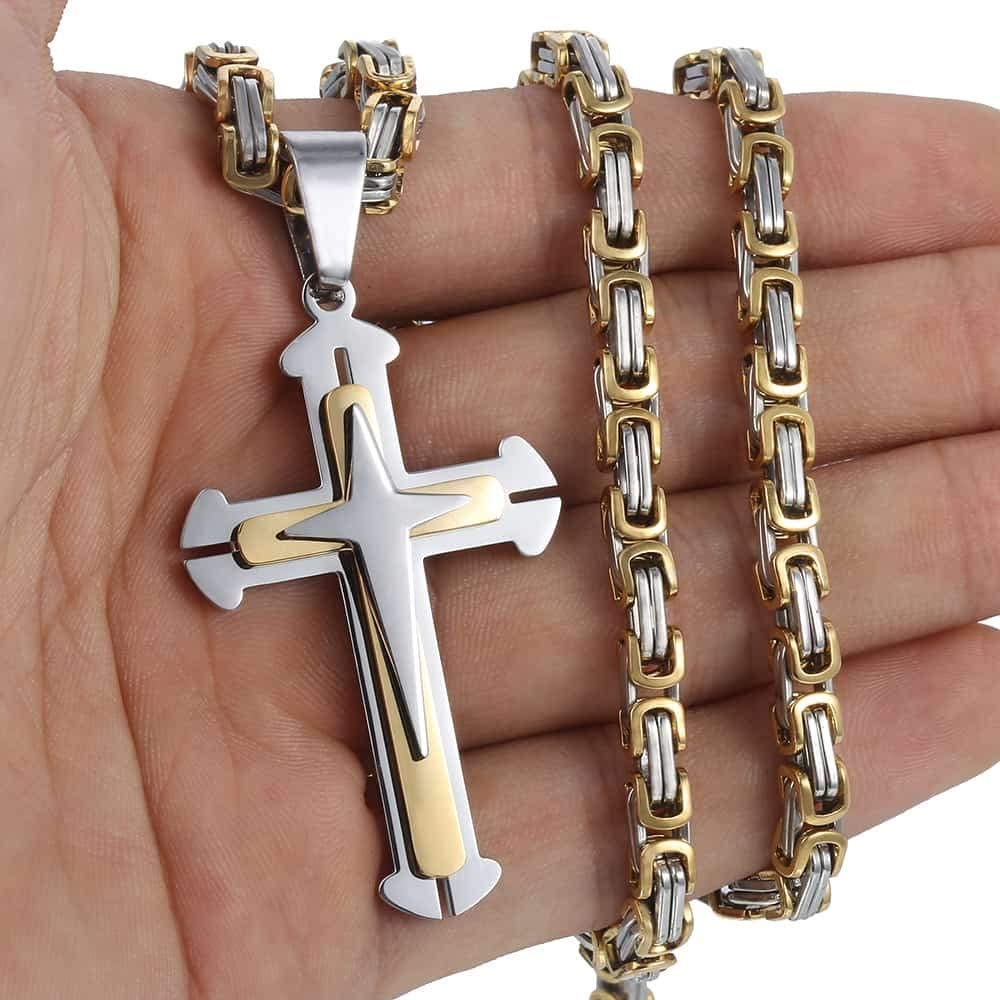 Cross Pendant Necklace Gold Silver Byzantine Empire Chain - Samuels Jewelers