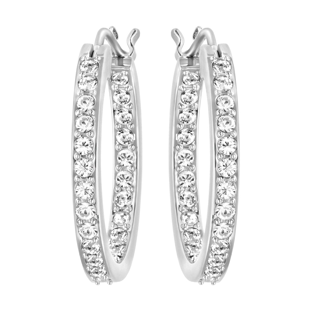 Crystal Embellished Hoop Earrings Pair, 3/4" Round, White Crystal - Samuels Jewelers
