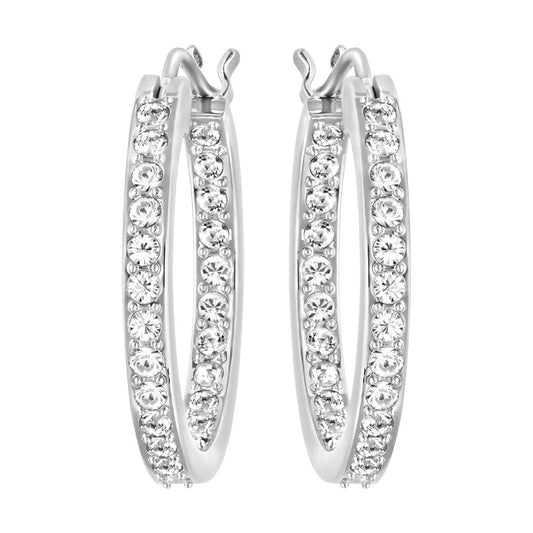 Crystal Embellished Hoop Earrings Pair, 3/4" Round, White Crystal - Samuels Jewelers