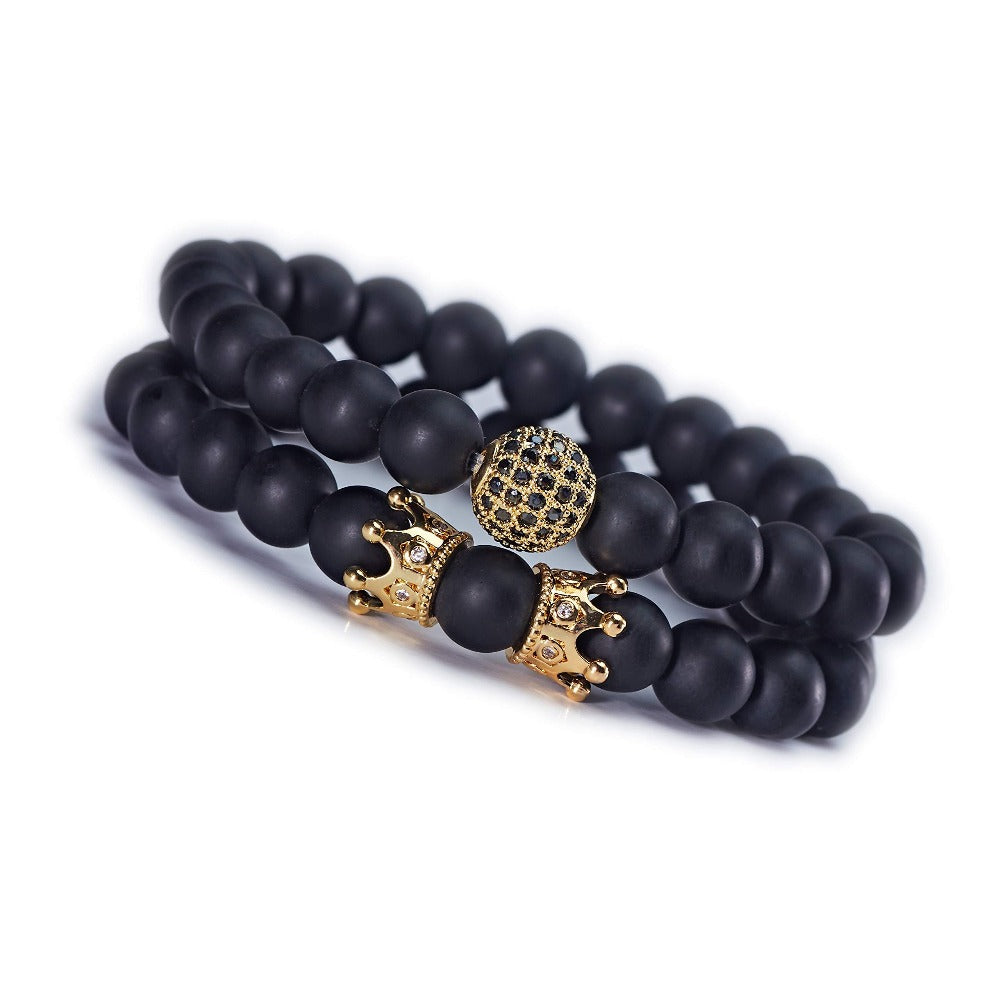 Charm Beads Bracelet Set Luxury Matte Onyx Natural Stone - Samuels Jewelers