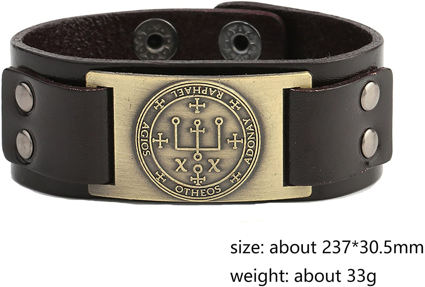 Vintage Solomon Sigil of Archangel Raphael Metal Craft Connector Enoch Talisman Cuff Leather Bracelet - Samuels Jewelers