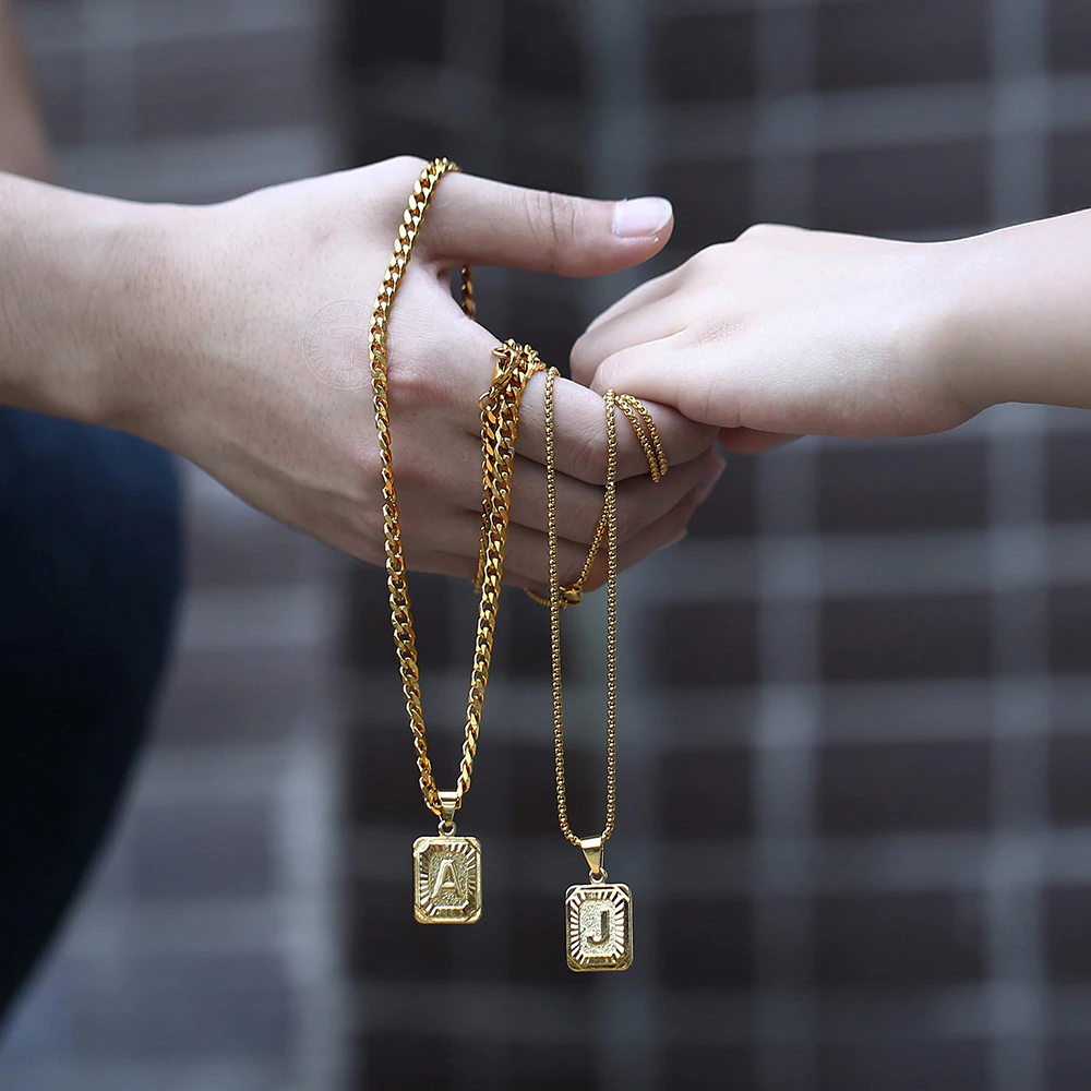 Initial Letter Pendant Charm Gold Necklace Cuban Link Chain - Samuels Jewelers