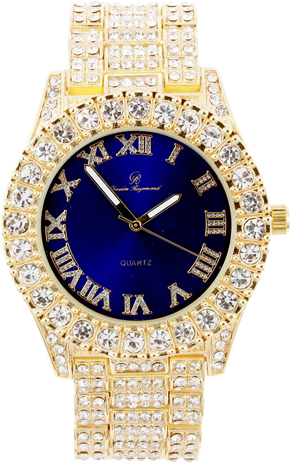 Fully Iced Hip Hop Big Rocks Bezel Color Dial Cuban Chain Bracelet, Cuban Necklace, Tennis Chain & Ring - Samuels Jewelers