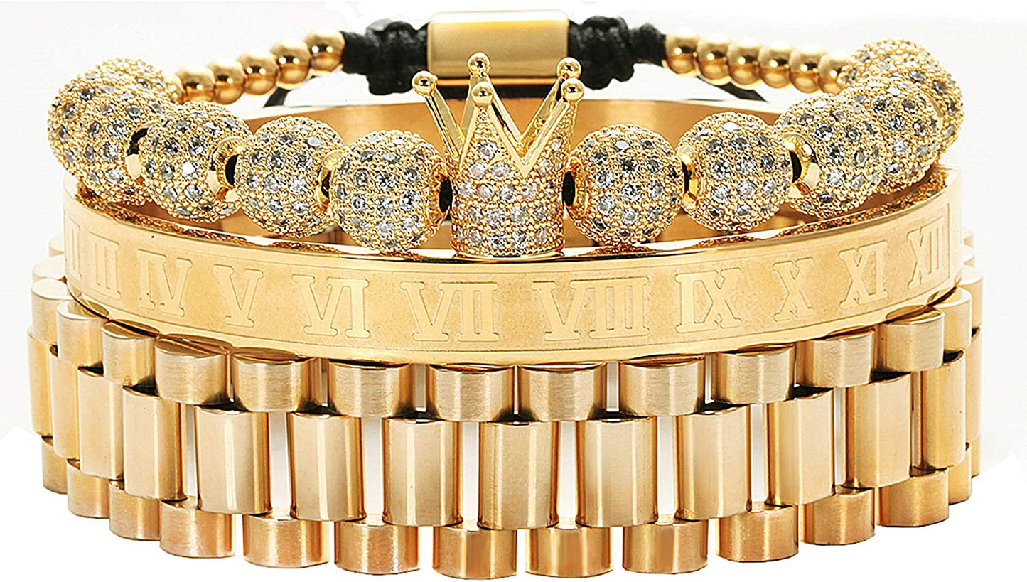 Imperial Crown King Gold Bracelets for Men Luxury Charm Fashion Cuff Bangle Jewelry - Samuels Jewelers