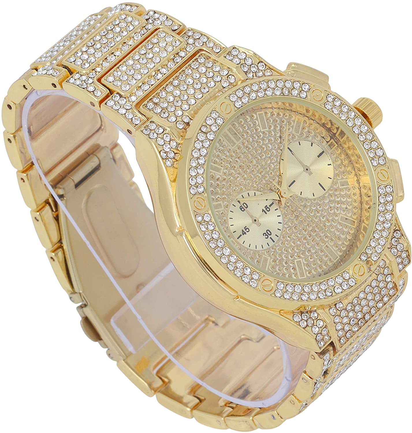 Bling-end Out Hip Hop Watch & Jewelry Set w/Cuban Chain Bracelet, Kite Bling Earrings & Ring - Samuels Jewelers