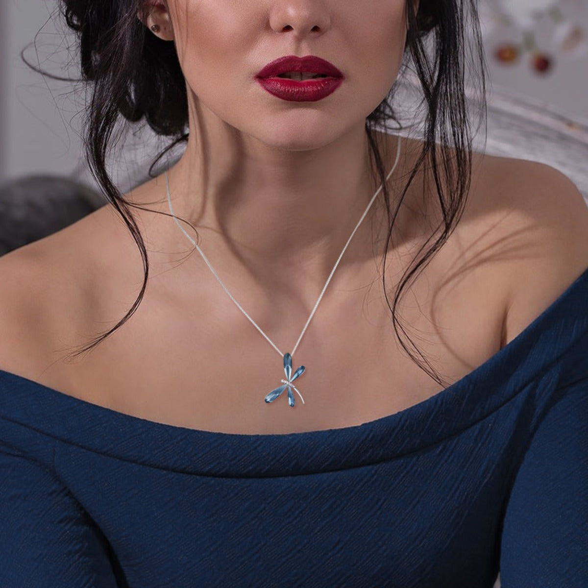 Dragonfly Insect Pendant Necklace with Crystal Luxury Fashion Jewelry - Samuels Jewelers