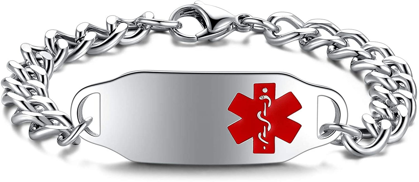Personalized Customize Medical Alert ID Awareness Bracelet 5.5-8.5 inches ,Free Engraving - Samuels Jewelers