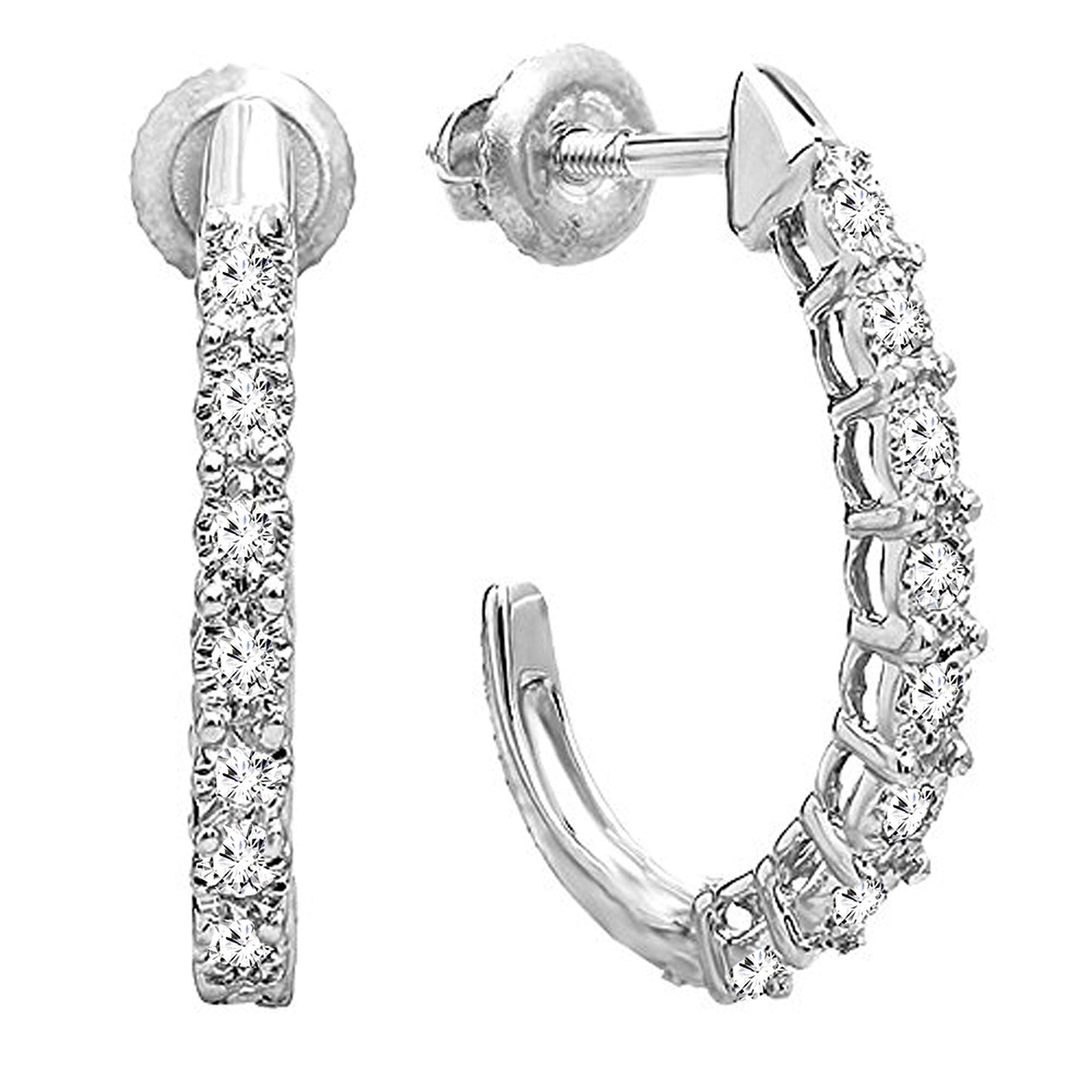 0.15 Carat (ctw) Round White Diamonds Ladies J Shaped Hoop Earrings, 10K/14K/18K Gold & 925 Sterling Silver - Samuels Jewelers