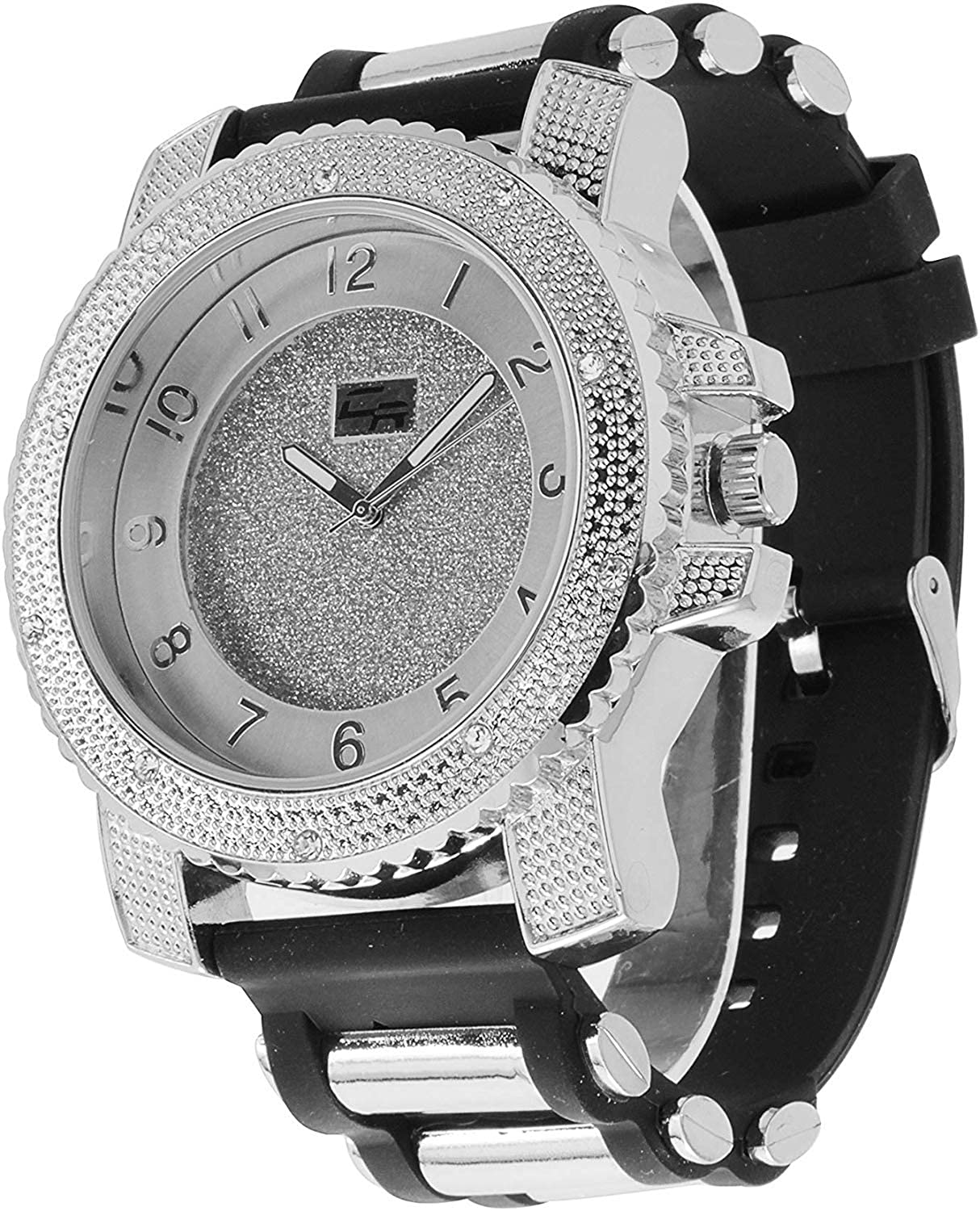 Bling-end Out Hip Hop Watch & Jewelry Set w/Cuban Chain Bracelet, Kite Bling Earrings & Ring - Samuels Jewelers