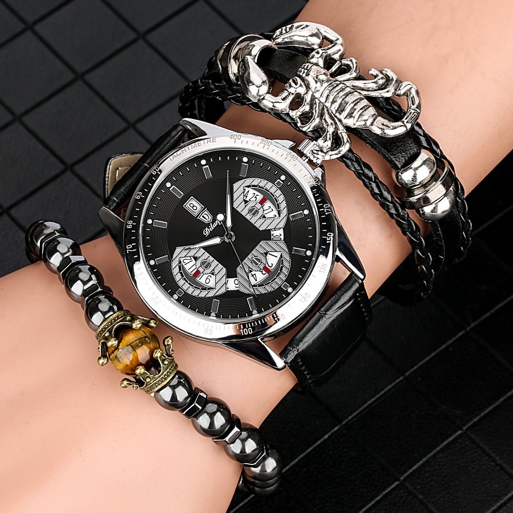Elastic Bead Bracelet Braided Leather Chain Calendar Wristwatch - Samuels Jewelers