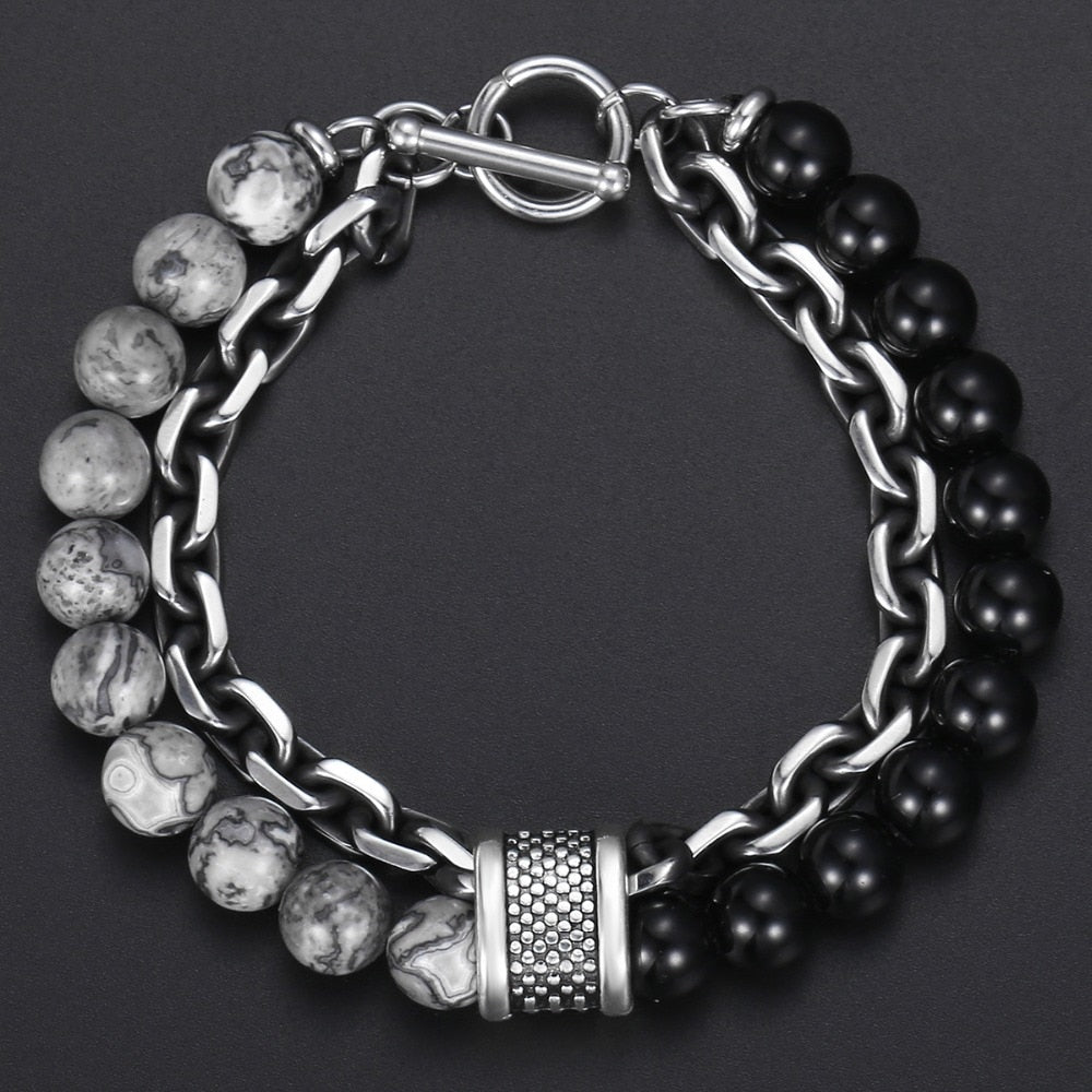 Natural Map Stone Men's Beaded Bracelet - Samuels Jewelers