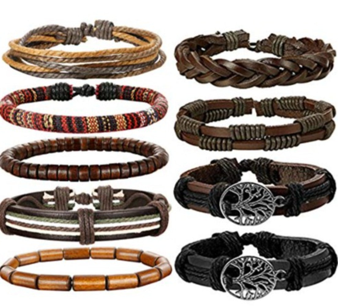 24 Pcs Adjustable Woven Leather Wrist Cuff Bracelet - Samuels Jewelers