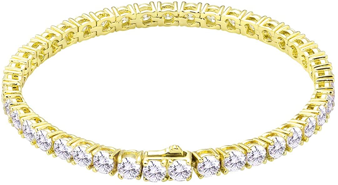 S925 Sterling Silver Tennis Bracelet, 14k Gold Iced Out Prong-Setting 5A Cubic Zirconia Stones, Urban Street-wear Hip Hop Jewelry - Samuels Jewelers
