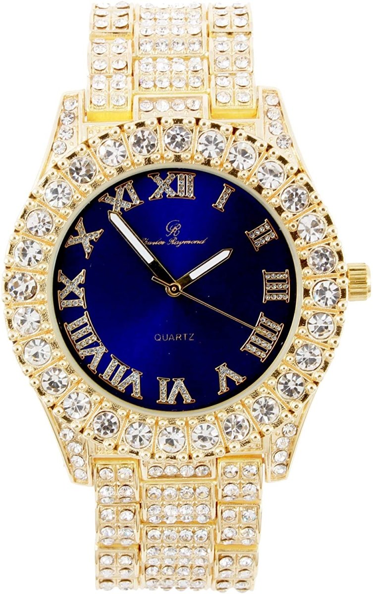 Fully Iced Hip Hop Big Rocks Bezel Color Dial Cuban Chain Bracelet Necklace Tennis Chain Ring Set - Samuels Jewelers
