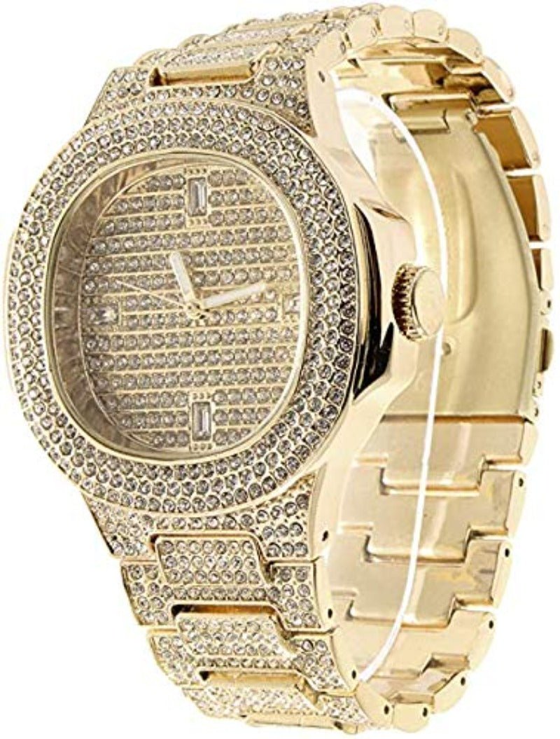Gold Bling - ed Out Men Watch Cuban Chain Bracelet, Cuban Necklace Tennis Chain Ring - Samuels Jewelers