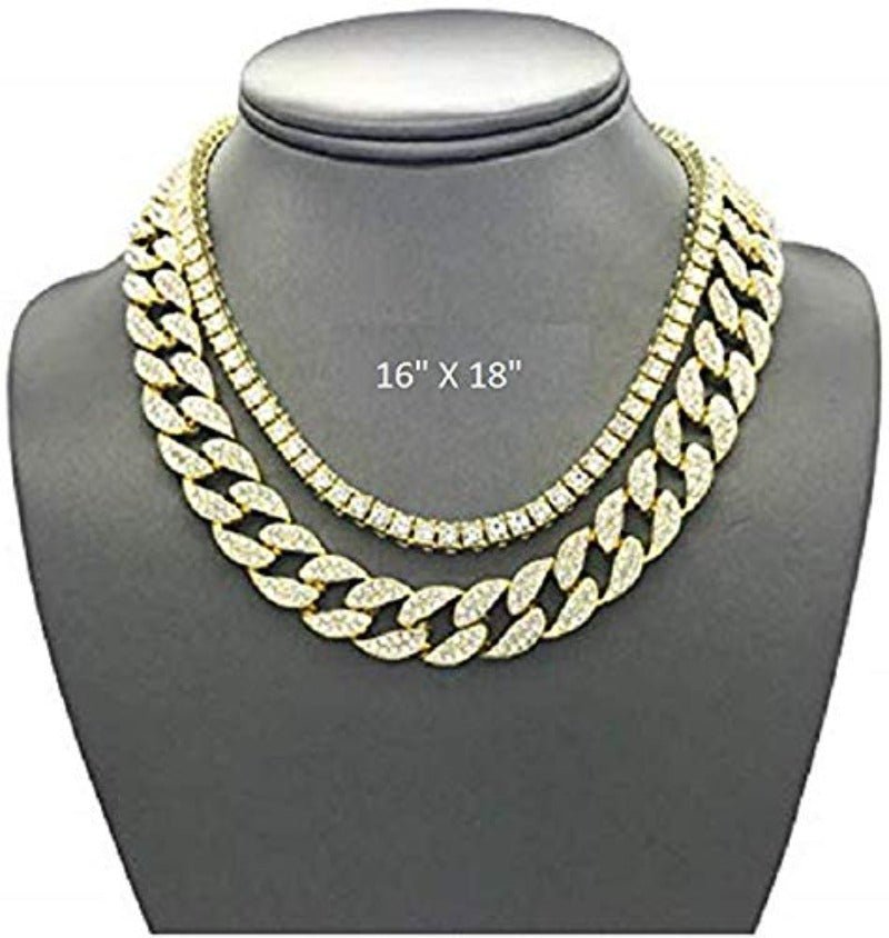 Gold Bling - ed Out Men Watch Cuban Chain Bracelet, Cuban Necklace Tennis Chain Ring - Samuels Jewelers