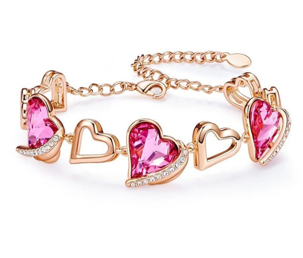 Gold Embellished With Crystals Heart Angel Wing Jewelry Chain Bracelet - Samuels Jewelers