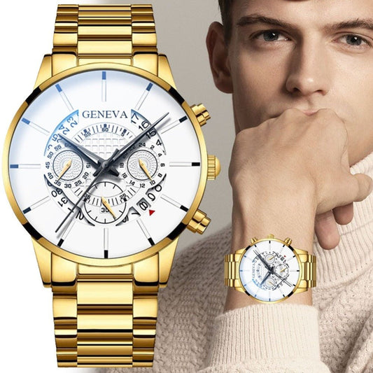 Gold Men Minimalist Quartz Dial Wristwatch Folding Buckle Leather Wallet - Samuels Jewelers