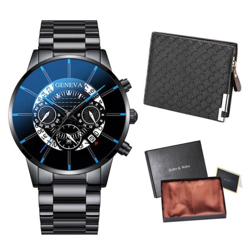 Gold Men Minimalist Quartz Dial Wristwatch Folding Buckle Leather Wallet - Samuels Jewelers