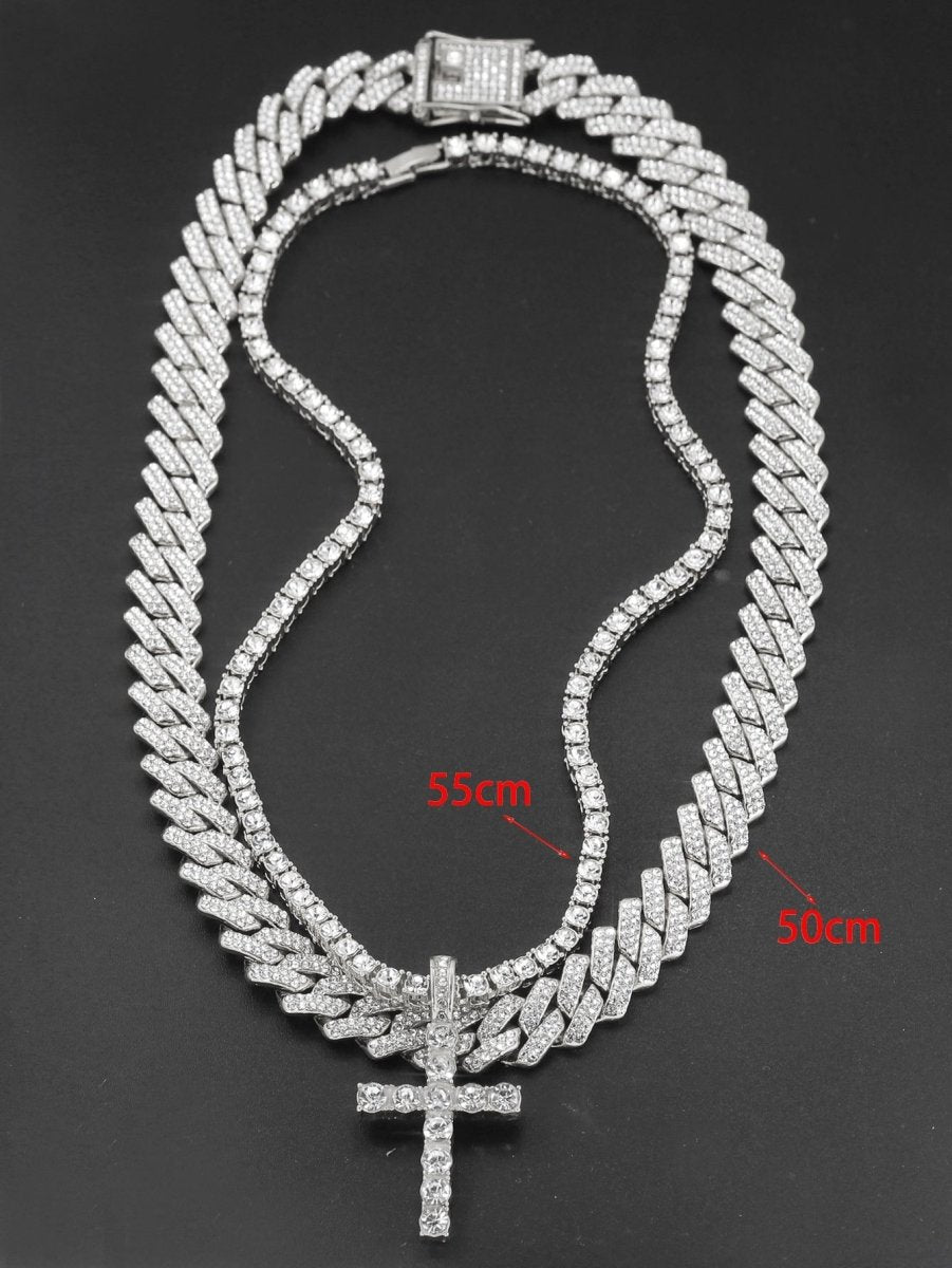 Hip Hop 2 Cross Iced Out Link Chain Necklace - Samuels Jewelers
