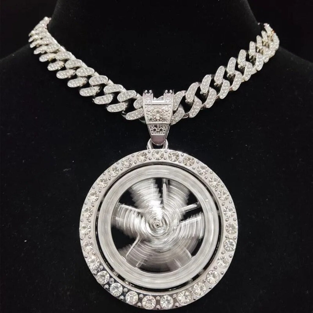 Hip Hop Iced Out Bling Rotatable Maple Leaf Pendant Necklace Cuban Chain - Samuels Jewelers