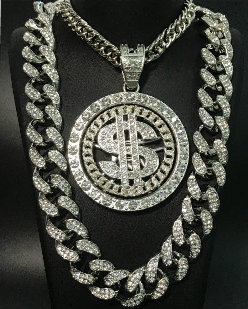 Ice Out Miami Dollar Sign Rock Bling Rapper Hip Hop Pendant Necklace - Samuels Jewelers