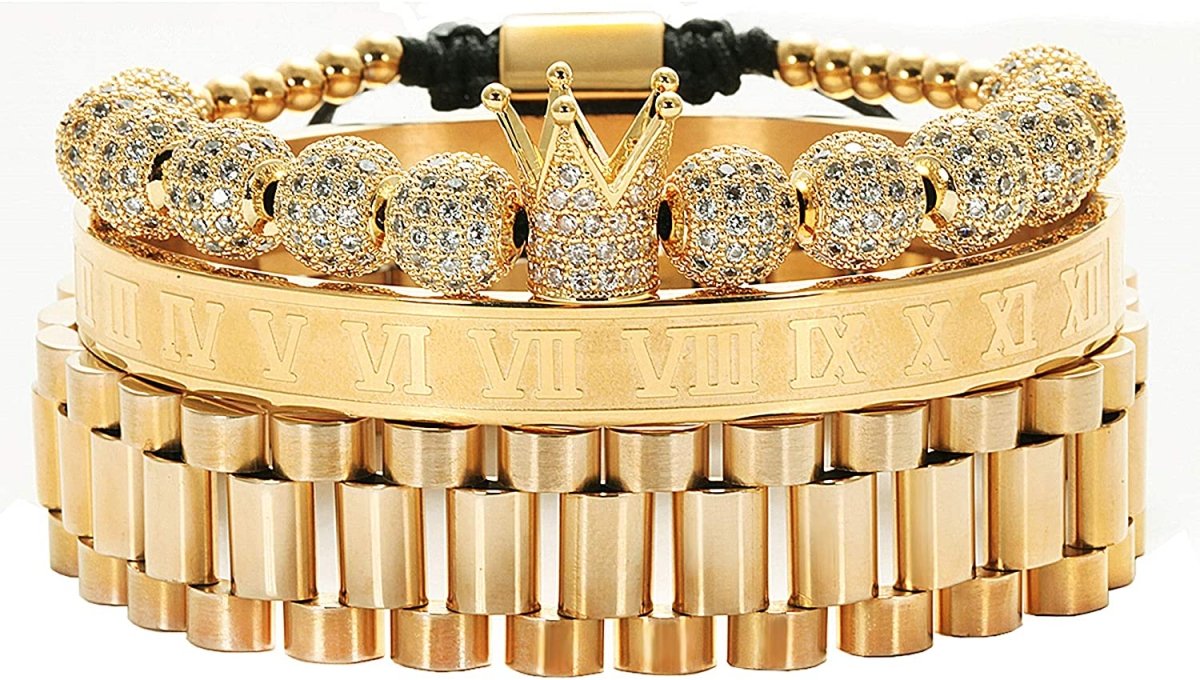 Imperial Crown King Gold Bracelets for Men Luxury Charm Fashion Cuff Bangle Jewelry - Samuels Jewelers