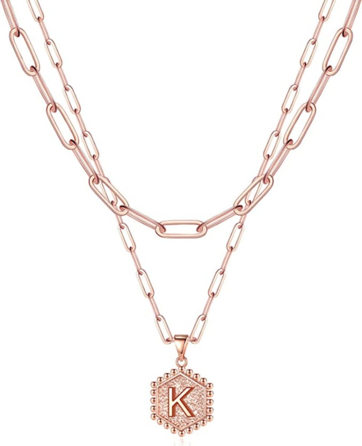 Initial Letter Necklace 14K Gold Plated Hexagon Pendant - Samuels Jewelers