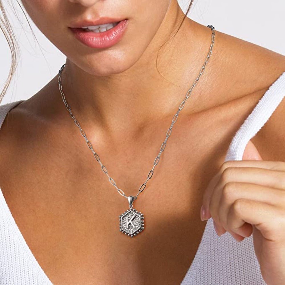 Initial Letter Necklace 14K Gold Plated Hexagon Pendant - Samuels Jewelers
