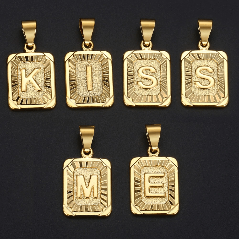 Initial Letter Pendant Charm Gold Necklace Cuban Link Chain - Samuels Jewelers