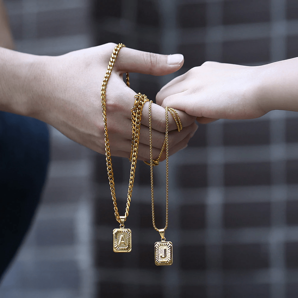 Initial Letter Pendant Charm Gold Necklace Cuban Link Chain - Samuels Jewelers